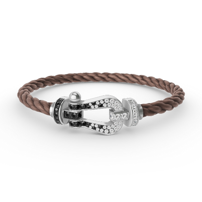 LUXEIFY FORCE LARGE HORSESHOE BLACK WHITE DIAMOND BRACELET SILVER