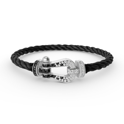 LUXEIFY FORCE LARGE HORSESHOE BLACK WHITE DIAMOND BRACELET SILVER
