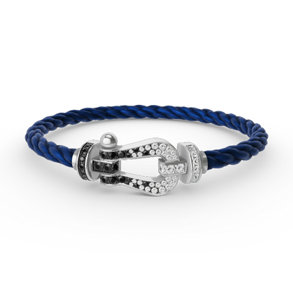 LUXEIFY FORCE LARGE HORSESHOE BLACK WHITE DIAMOND BRACELET SILVER