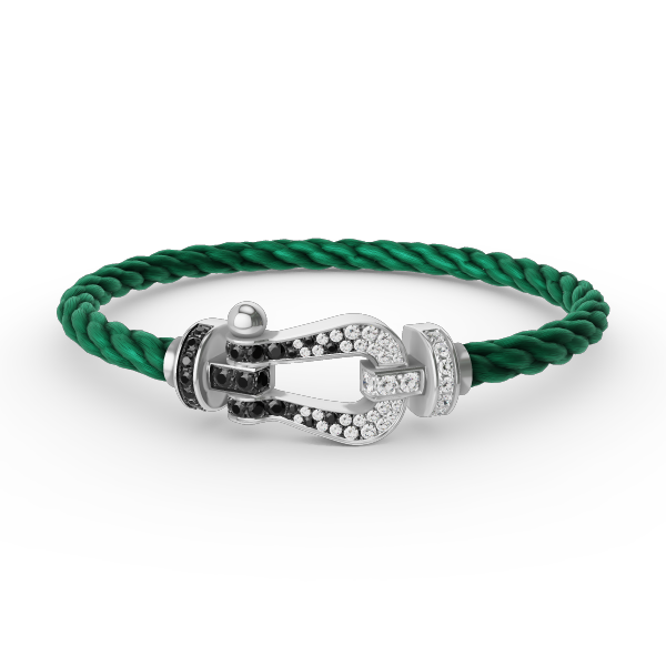 LUXEIFY FORCE LARGE HORSESHOE BLACK WHITE DIAMOND BRACELET SILVER