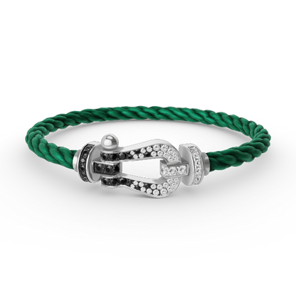 LUXEIFY FORCE LARGE HORSESHOE BLACK WHITE DIAMOND BRACELET SILVER