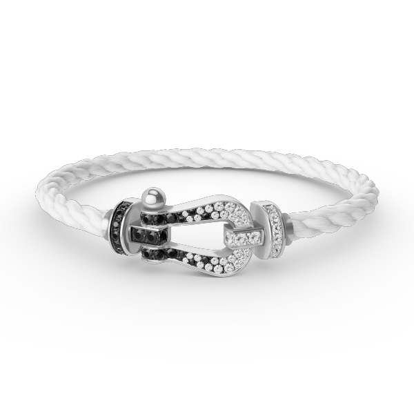 LUXEIFY FORCE LARGE HORSESHOE BLACK WHITE DIAMOND BRACELET SILVER