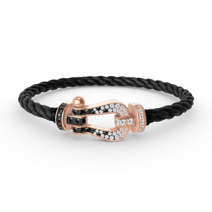 LUXEIFY FORCE LARGE HORSESHOE BLACK WHITE DIAMOND BRACELET ROSE GOLD
