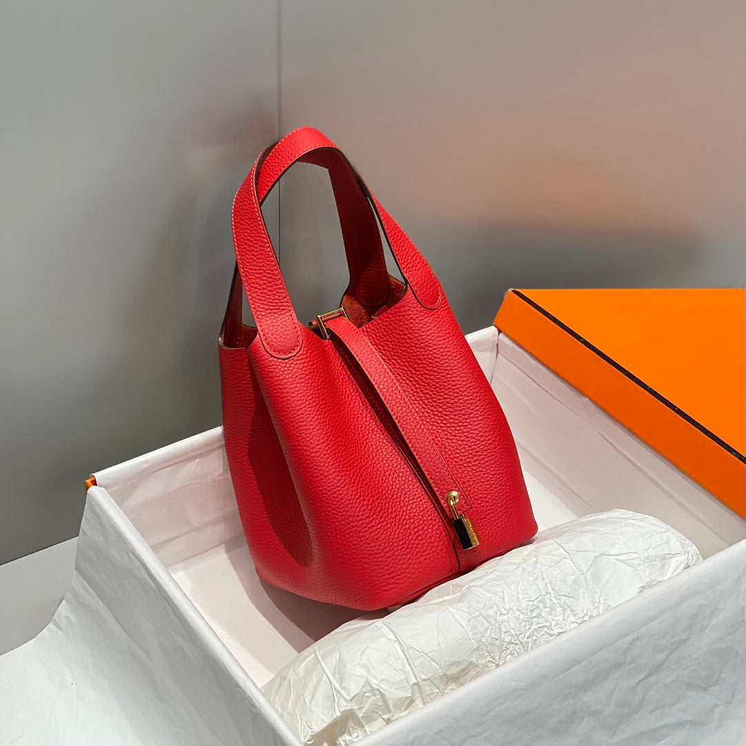 picotin lock red togo leather gold hardware