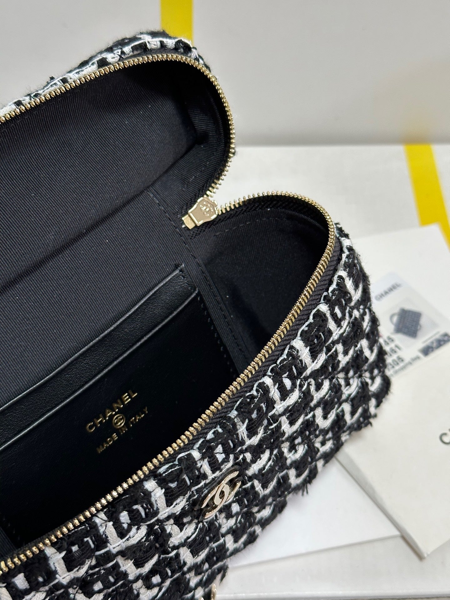 CC 25C Vanity Case Black White Tweed Light Gold Hardware 243667
