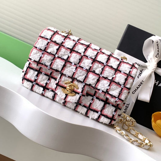 CC 25C Pink White Black Tweed Gold Hardware