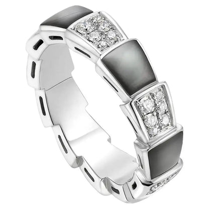 ANILLO LUXEIFY SERPENTI PLATA DIAMANTE NEGRO MOP 4MM