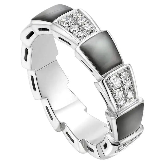 LUXEIFY SERPENTI RING SILVER DIAMOND BLACK MOP 4MM