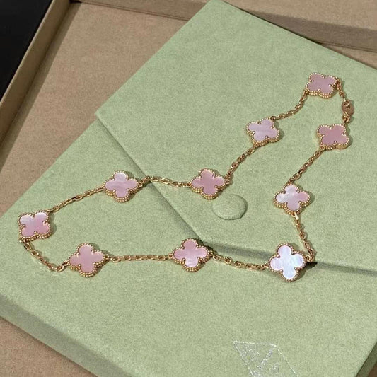 CLOVER 10 MOTIFS PINK MOP NECKLACE