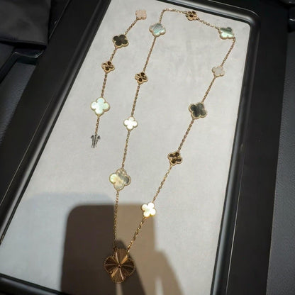 DETACHABLE CLOVER 15(11+4) FLOWER ROSE GOLD NECKLACE SET