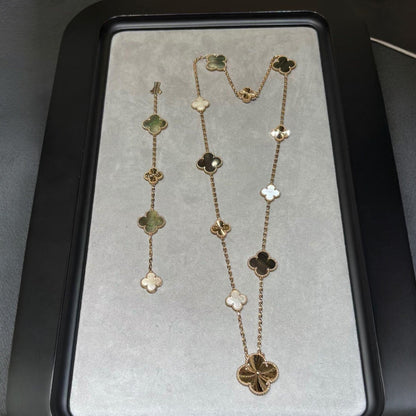 DETACHABLE CLOVER 15(11+4) FLOWER ROSE GOLD NECKLACE SET