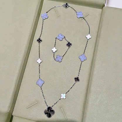 DETACHABLE CLOVER 15(11+4) FLOWER SILVER NECKLACE SET