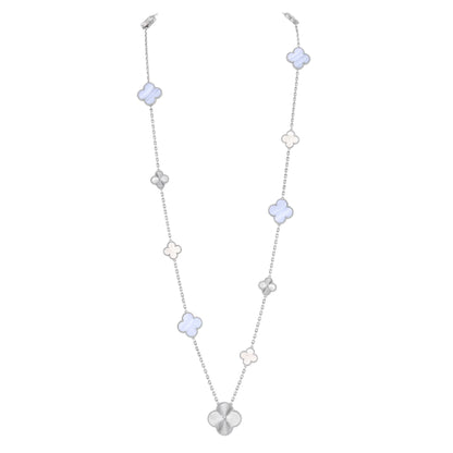 DETACHABLE CLOVER 15(11+4) FLOWER SILVER NECKLACE SET
