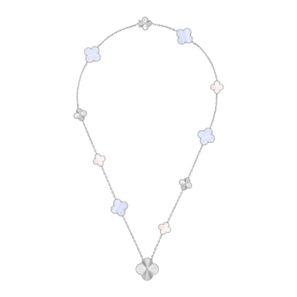 DETACHABLE CLOVER 15(11+4) FLOWER SILVER NECKLACE SET