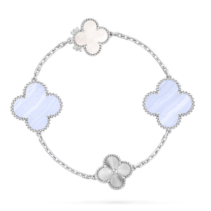 DETACHABLE CLOVER 15(11+4) FLOWER SILVER NECKLACE SET