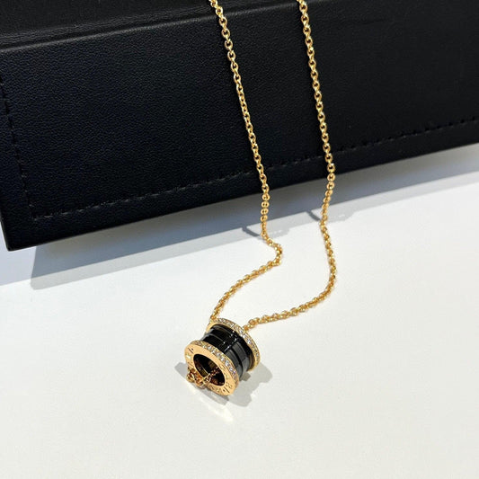 LUXEIFY ZERO 1 BLACK CERAMIC DIAMOND PINK GOLD NECKLACE